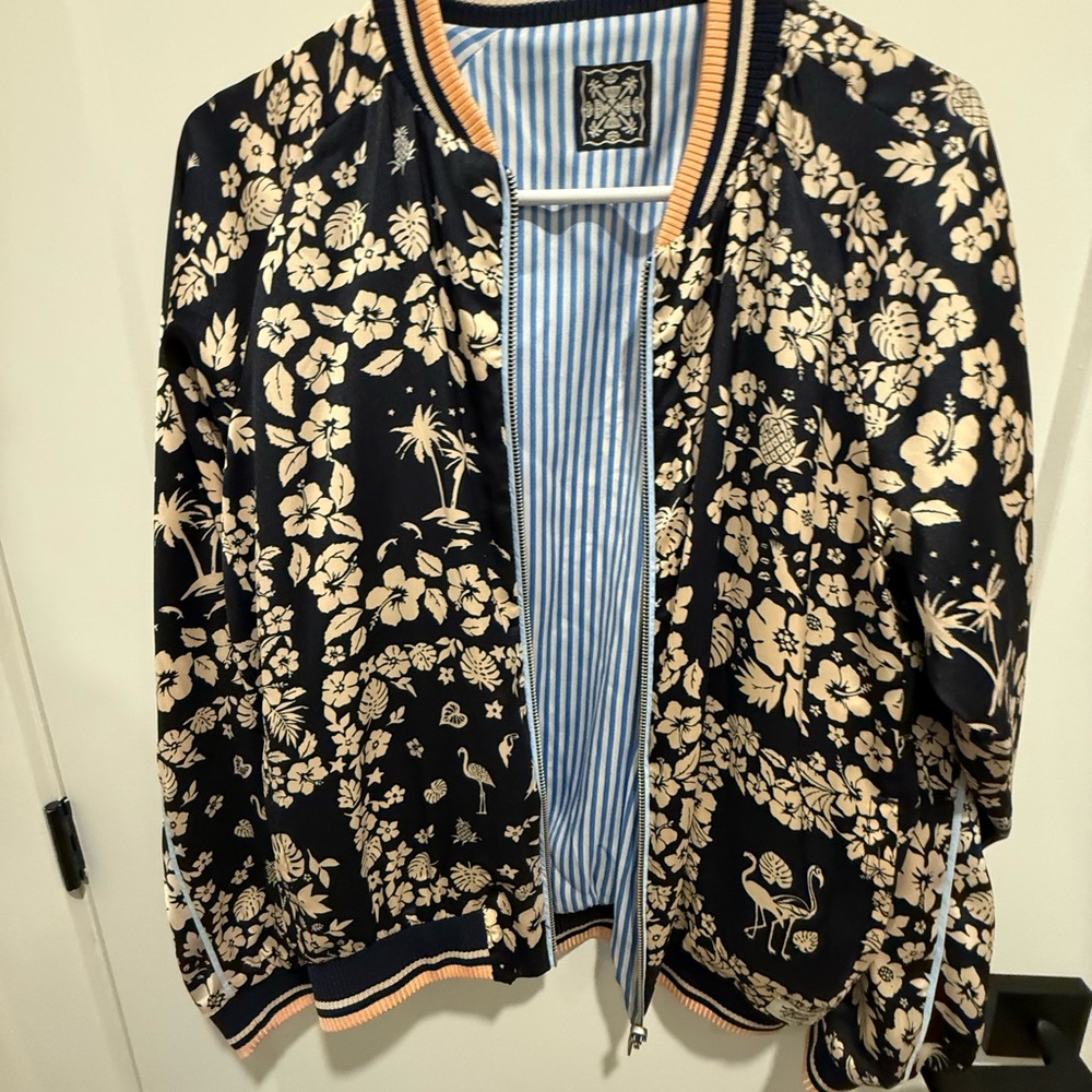 Maison Scotch Floral Bomber Jacket – Navy & Cream – Size S – Scotch & Soda